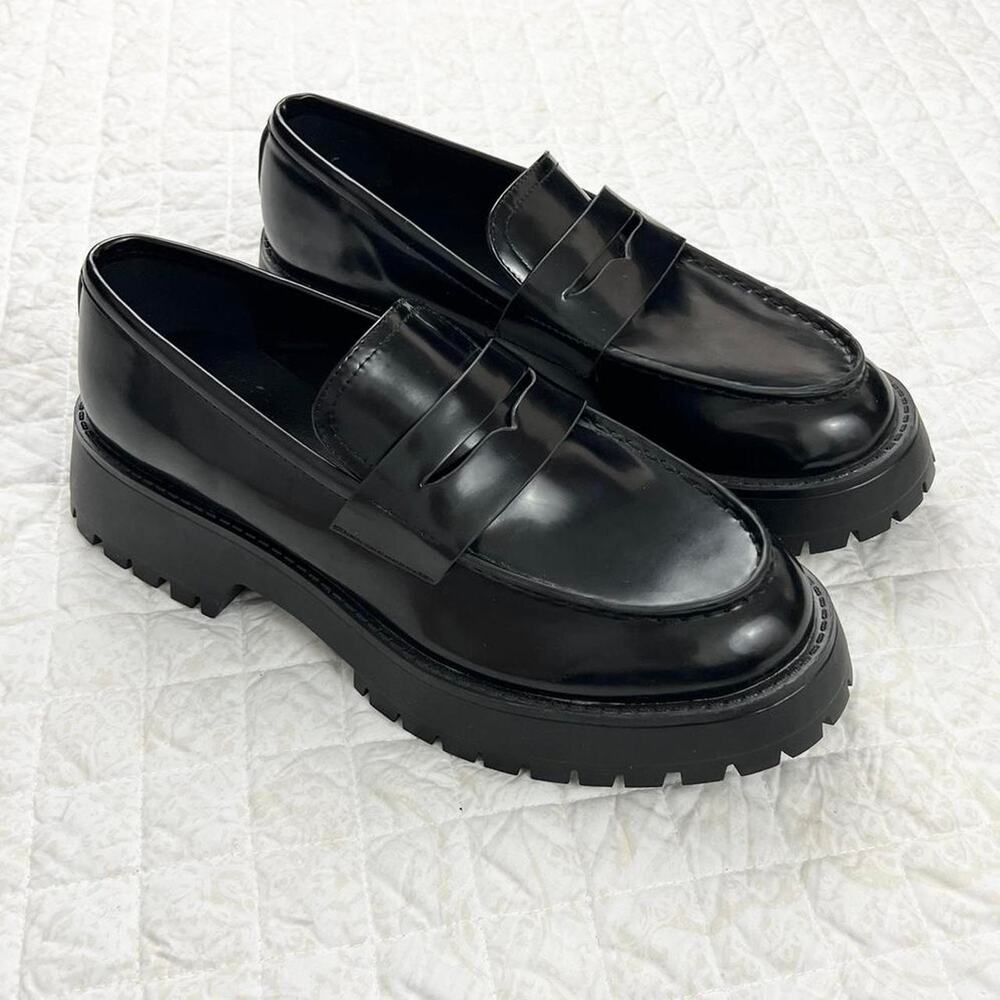 Madden Girl Black Patent Faux Leather Loafers Chunky